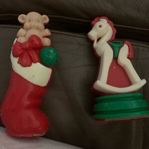 Vintage Wizard Christmas wax figures stocking, toys and rocking horse vibrant